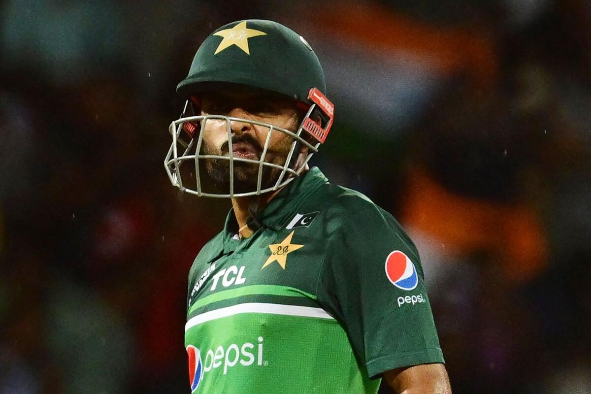 Pakistan captain Babar Azam reacts after his dismissal by India's Hardik Pandya. — AFP