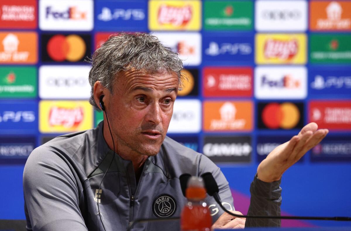Paris St Germain coach Luis Enrique during the press conference. — Reuters