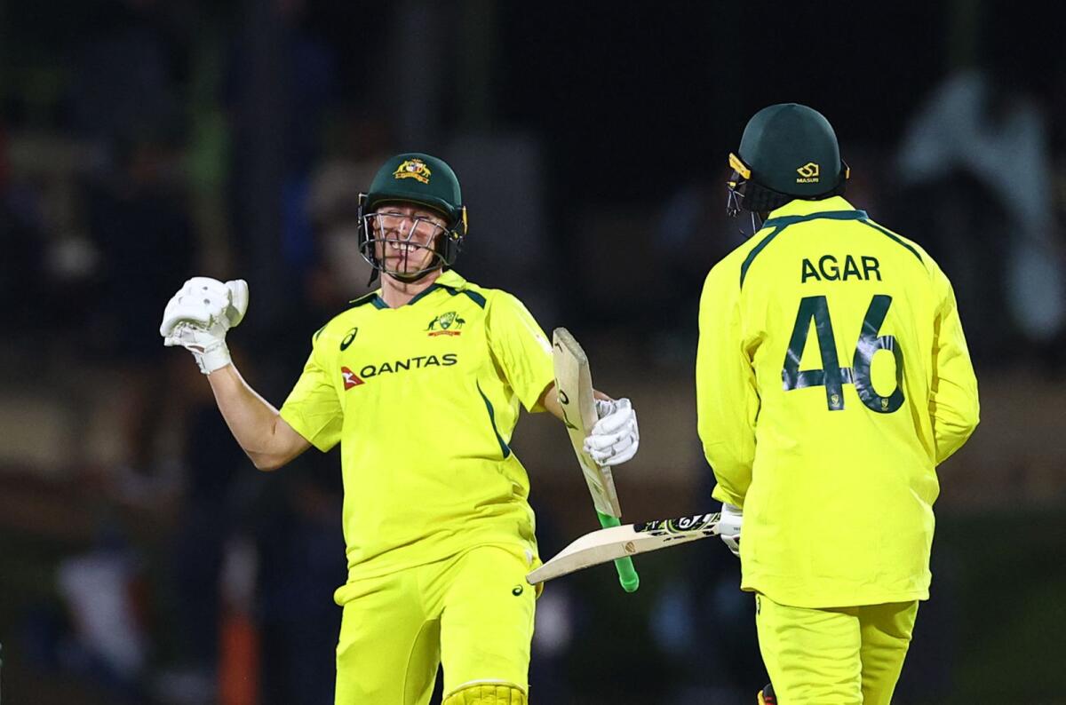 Australia's Marnus Labuschagne and Ashton Agar celebrate after the match. — Reuters