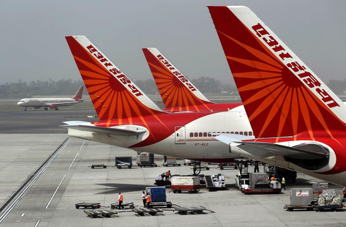FILE - Air India aircrafts stand at Indira Gandhi International Airport in New Delhi, India. Photo: AP