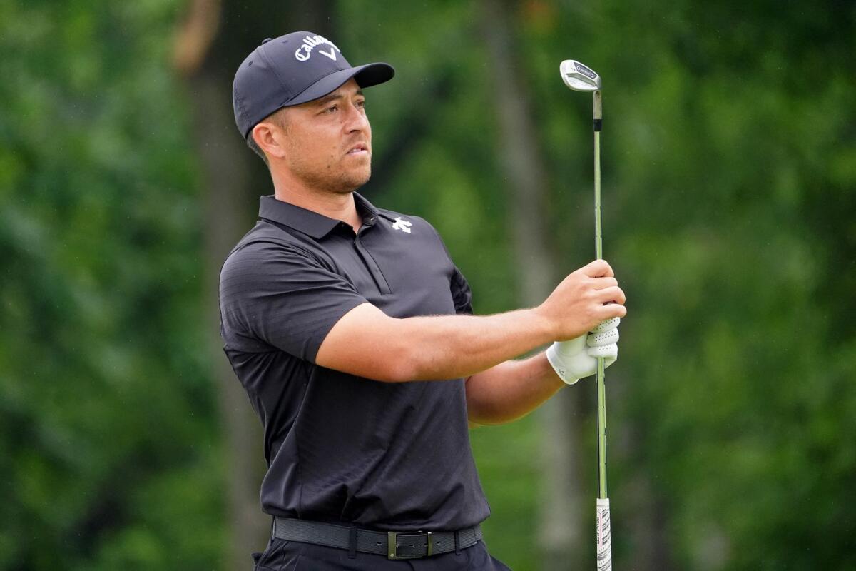 Xander Schauffele tees off on the eighth hole during the second round of the PGA Championship golf tournament at Valhalla Golf Club. Mandatory Credit: Jon Durr-USA TODAY Sports