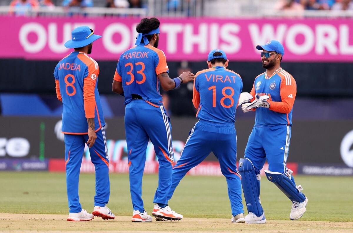 Hardik Pandya of India celebrates the wicket of Curtis Campher of Ireland during the T20 World Cup match at Nassau County International Cricket Stadium in New York. — AFP