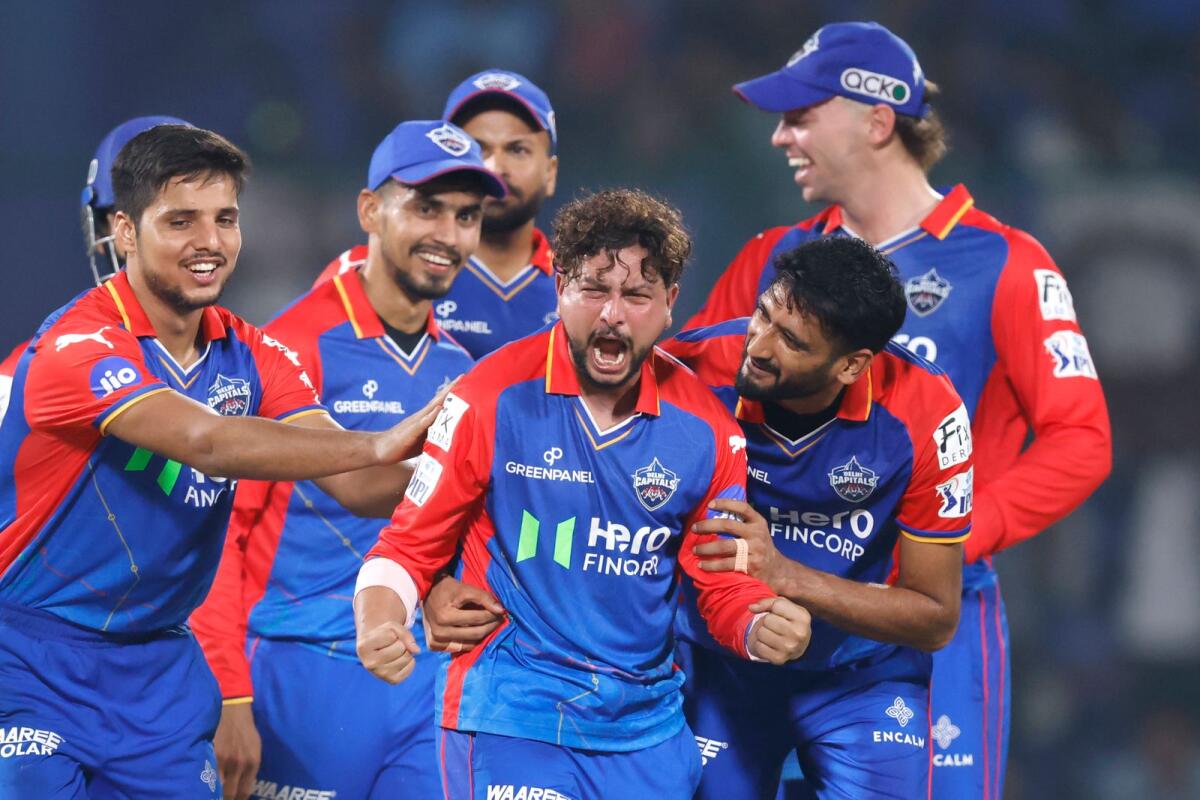 Kuldeep Yadav of Delhi Capitals celebrates the wicket of Donovan Ferreira of Rajasthan Royals. — IPL