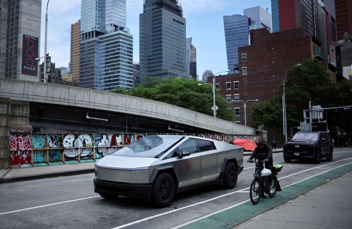 A Tesla Cybertruck is pictured in the Manhattan borough of New York City on June 23, 2024. REUTERS
