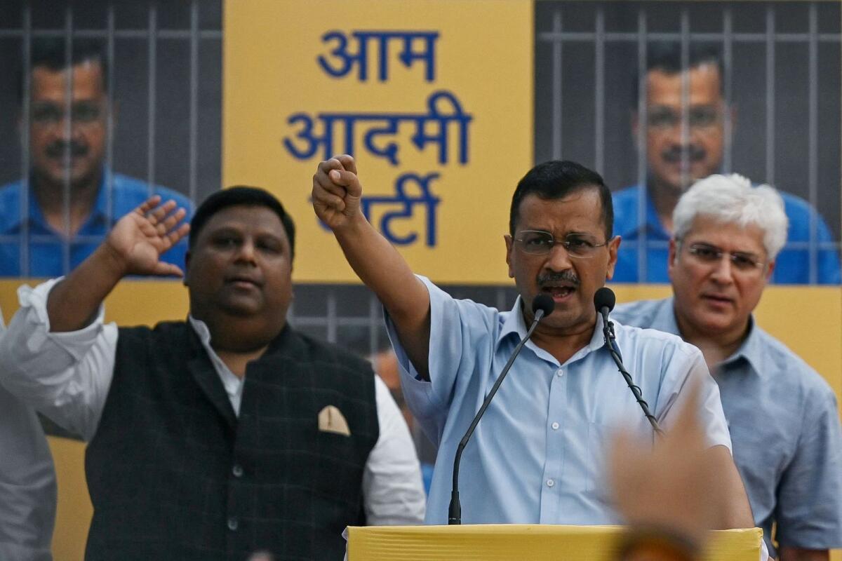 FILE: Arvind Kejriwal (2R), Chief Minister of the capital Delhi and leader of the Aam Aadmi Party (AAP). Photo: AFP