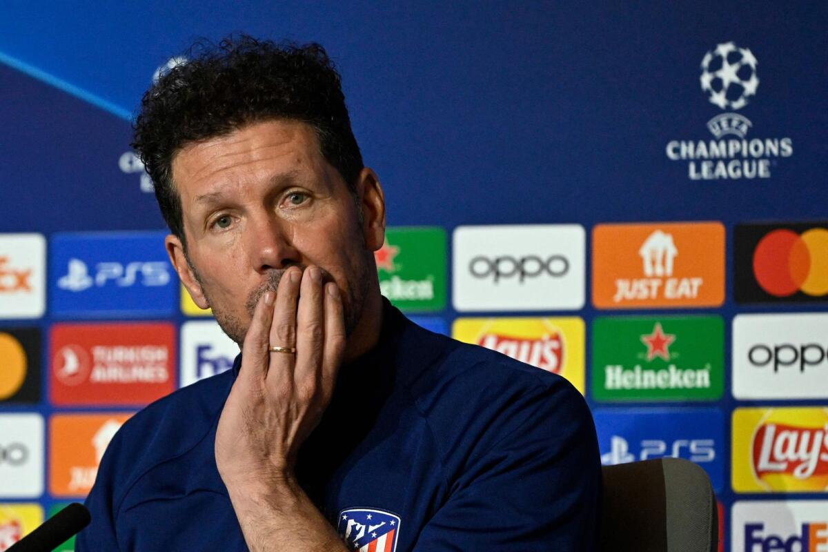 Atletico Madrid coach Diego Simeone during a press conference on Tuesday. — AFP