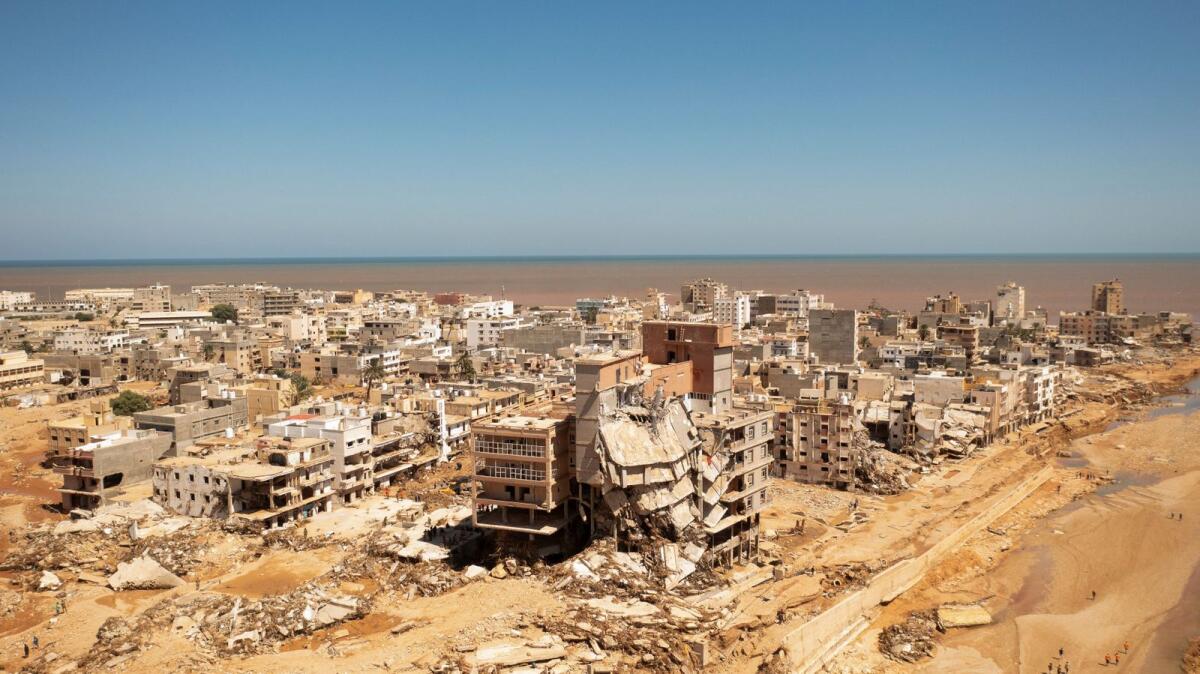 Aerial view of Derna city, in the aftermath of the floods in Derna, Libya, on Thursday. — Reuters