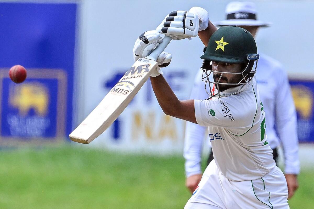 Pakistan's Saud Shakeel plays a shot during the third day of the first Test against Sri Lanka. — AFP