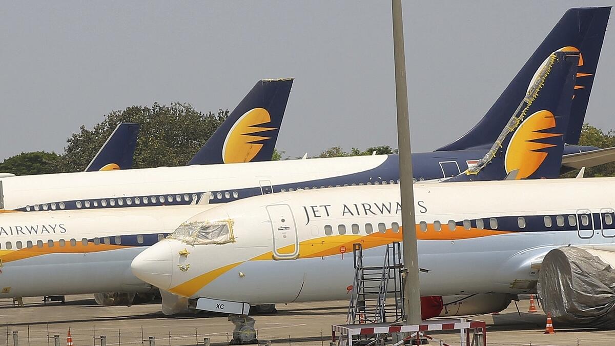 Jet Airways aircrafts are seen parked at Chhatrapati Shivaji Maharaj International Airport in Mumbai.-AP 