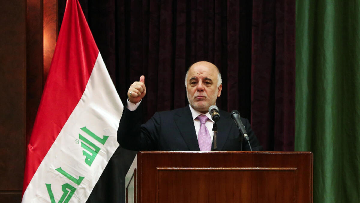 Iraqi Prime Minister Haider Al Abadi addresses the media in Baghdad, Iraq. 