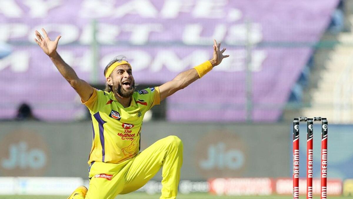 Imran Tahir of Chennai Super Kings appeals successfully for the wicket of Chris Gayle . — IPL