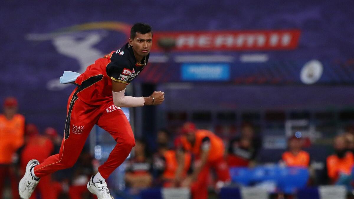 Navdeep Saini of the Royal Challengers Bangalore bowls during the match against Kolkata Knight Riders. (IPL)