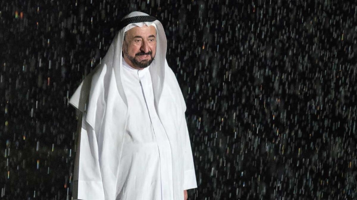 Dr Sheikh Sultan during the inauguration of the Rain Room on Sunday. — Wam