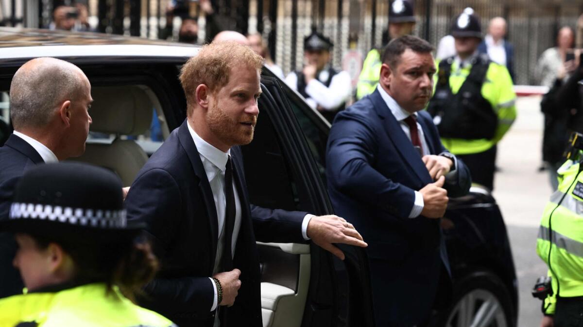 Britain's Prince Harry, Duke of Sussex, arrives at the Royal Courts of Justice, Britain's High Court in central London on Tuesday.  — AFP