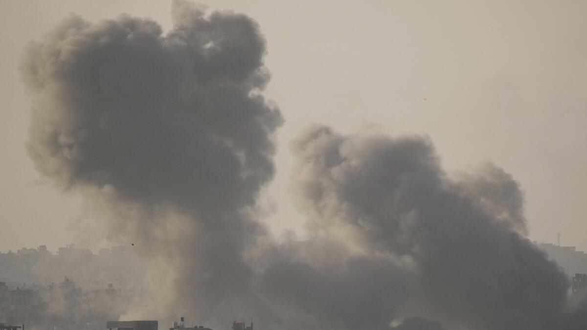 Smoke rises following an Israeli bombardment in the Gaza Strip, as seen from southern Israel. - AP