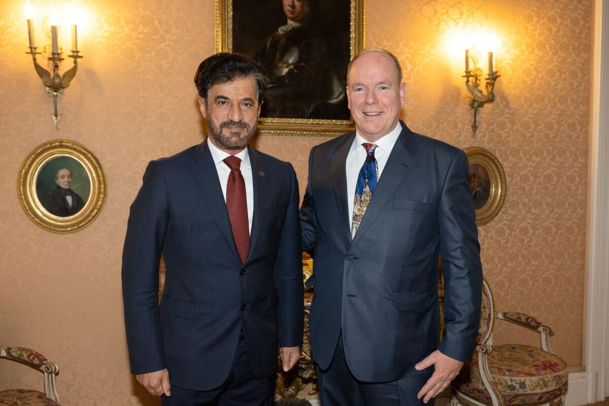 FIA President Mohammed Ben Sulayem with Prince Albert II, Prince of Monaco.  Supplied