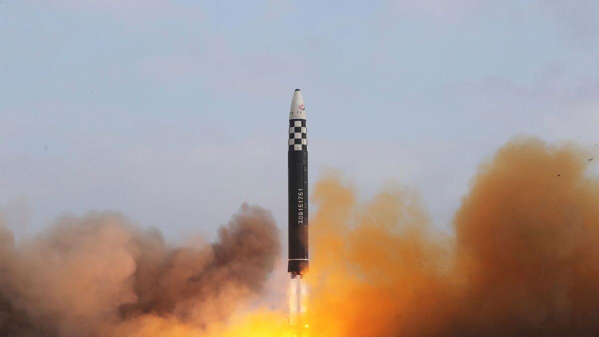 Test-firing of a missile at Pyongyang International Airport in Pyongyang, North Korea. — AP