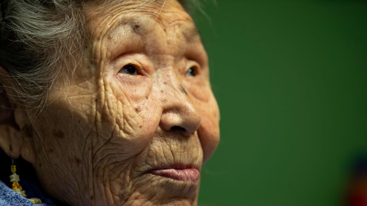 Lizzie Chimiugak looks on at her home on Monday, Jan. 20, 2020, in Toksook Bay, Alaska. Chimiugak, who turned 90 years old on Monday, is scheduled to be the first person counted in the 2020 US Census on Tuesday. -- AP