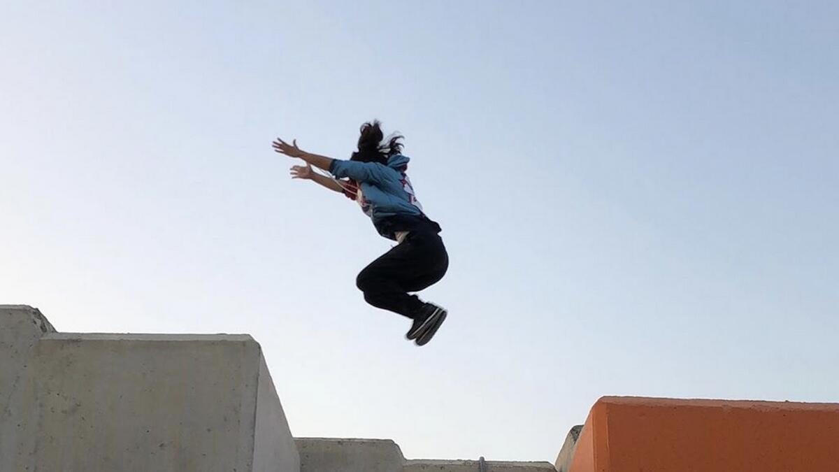 #SheIsEmirati, parkour athelete, ?jumps, obstacles, ?for a living