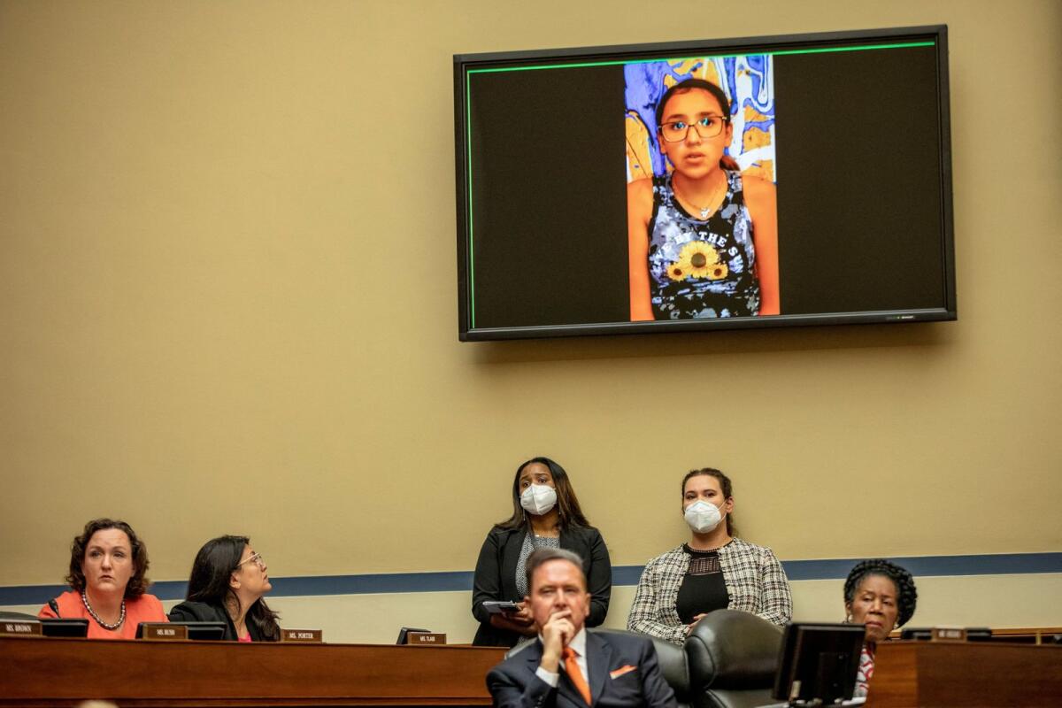 Miah Cerrillo testifies during a House Committee on Oversight and Reform hearing on gun violence on Capitol Hill in Washington, US. Reuters