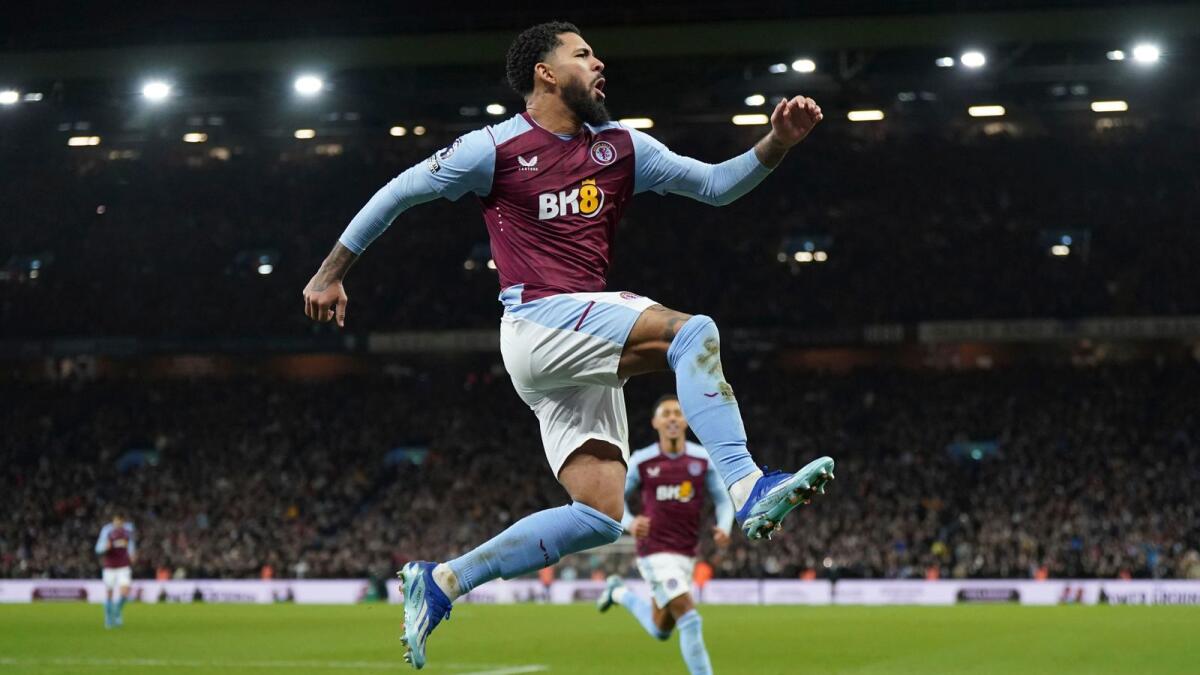 Aston Villa's Douglas Luiz celebrates after scoring his sides winning goal against Burnley in the English Premier League on Saturday, - Reuters