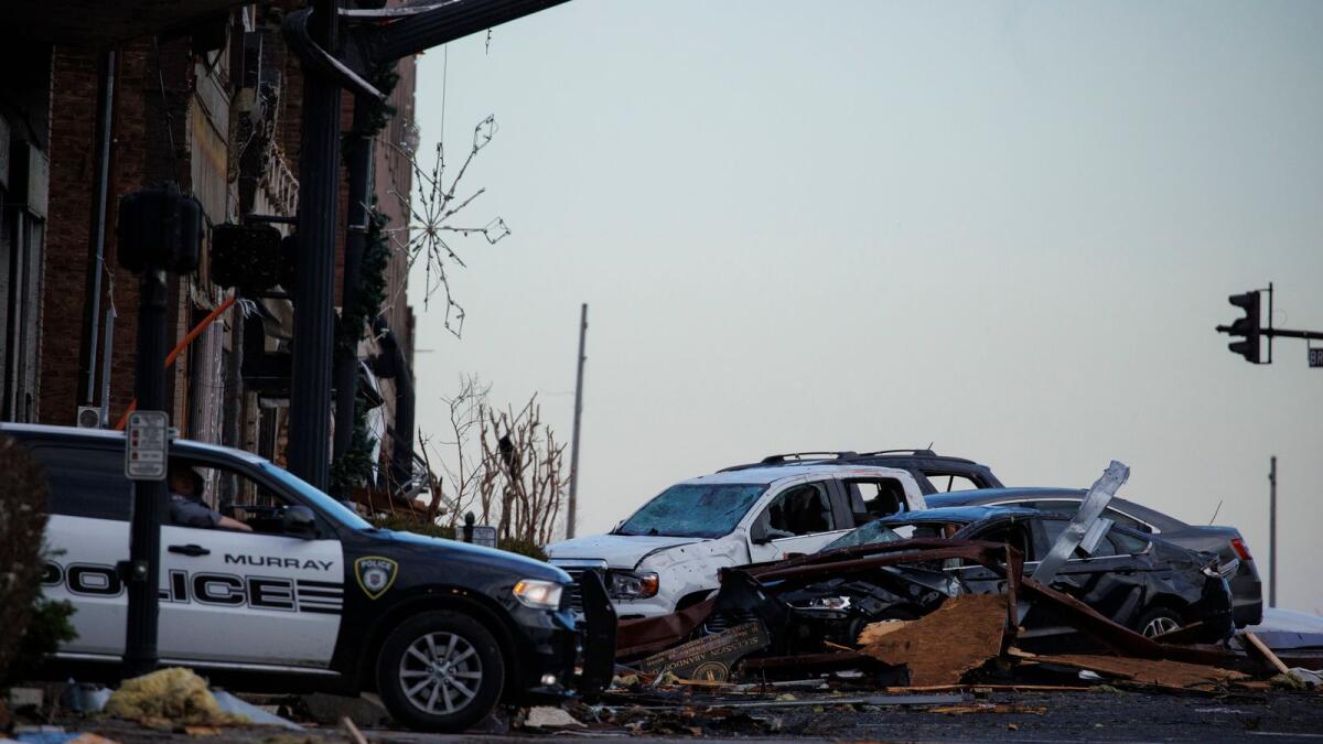 Heavy damage is seen downtown after a tornado swept through the area on December 11, 2021 in Mayfield, Kentucky. Photo: AFP