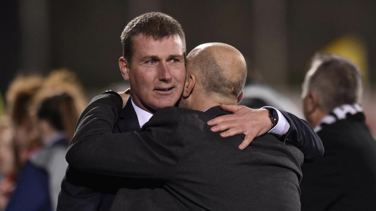 Dundalk manager Stephen Kenny celebrates after a UEFA Europa League Group Stage match. - Reuters file