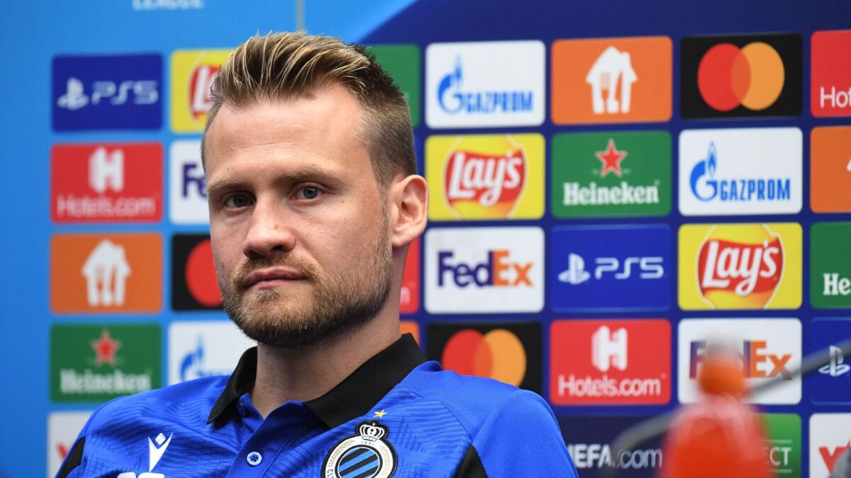 Club Brugge's Simon Mignolet during the press conference. — Reuters