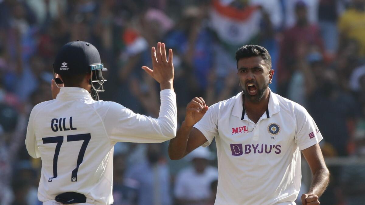 Ravichandran Ashwin celebrates the wicket of Joe Root during the third Test between India and England. (BCC)
