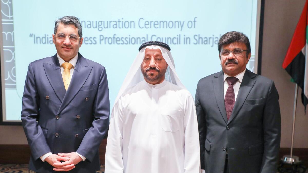 Abdullah Sultan Al Owais and Dr Aman Puri at the launch of the Indian Business and Professional Council in Sharjah. — Supplied photo 