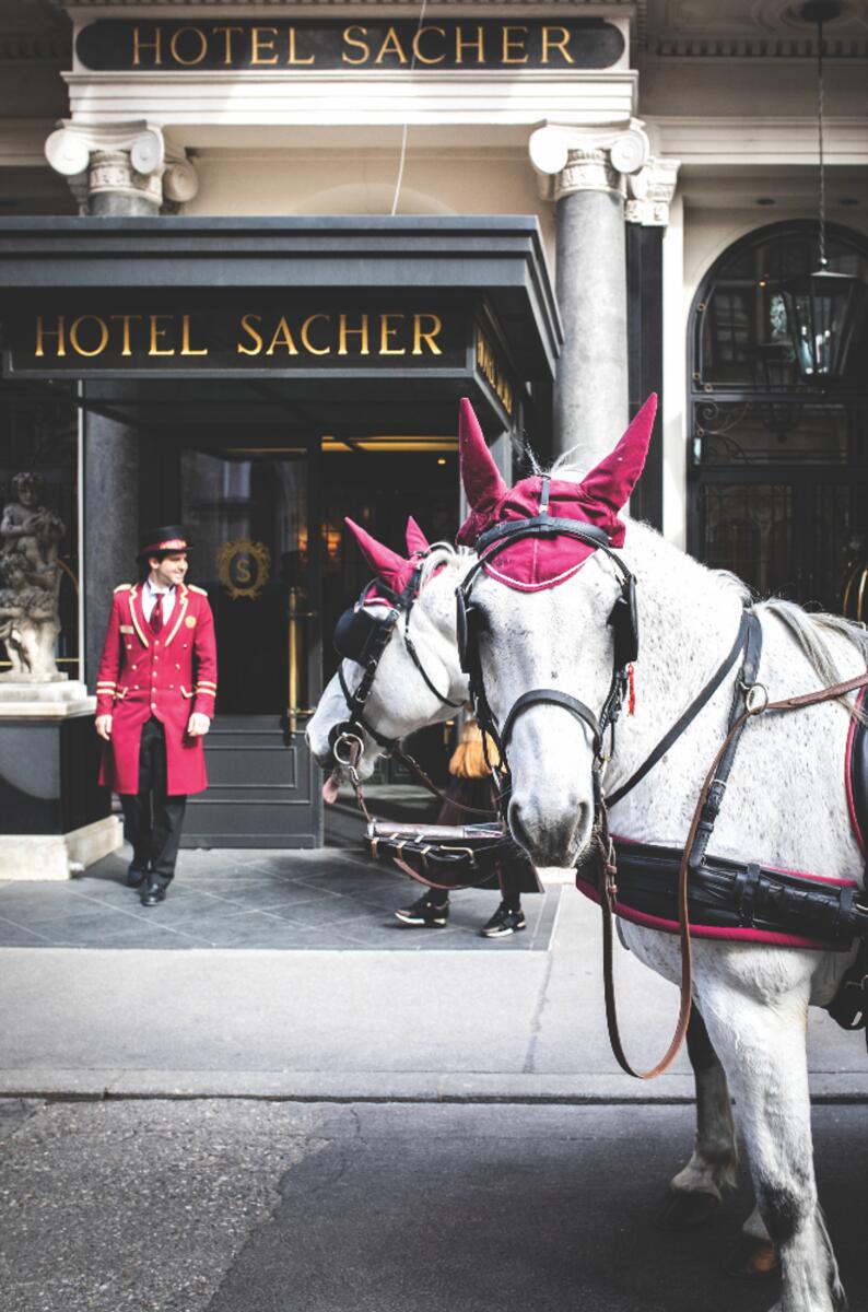 Vienna’s famous horseback carriage outside Hotel Sacher