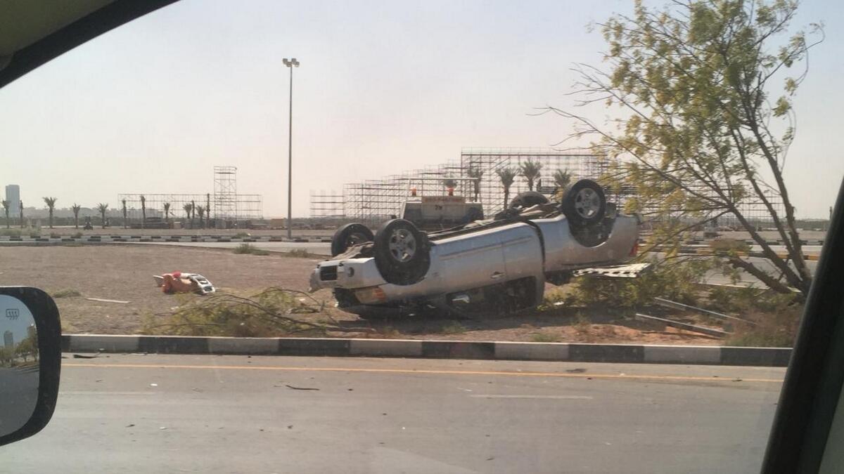 45-year-old injured as car overturns in UAE road accident