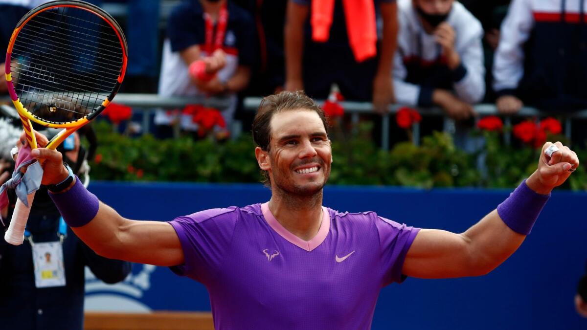 Rafael Nadal celebrates his victory over Pablo Carreno Busta. — AP
