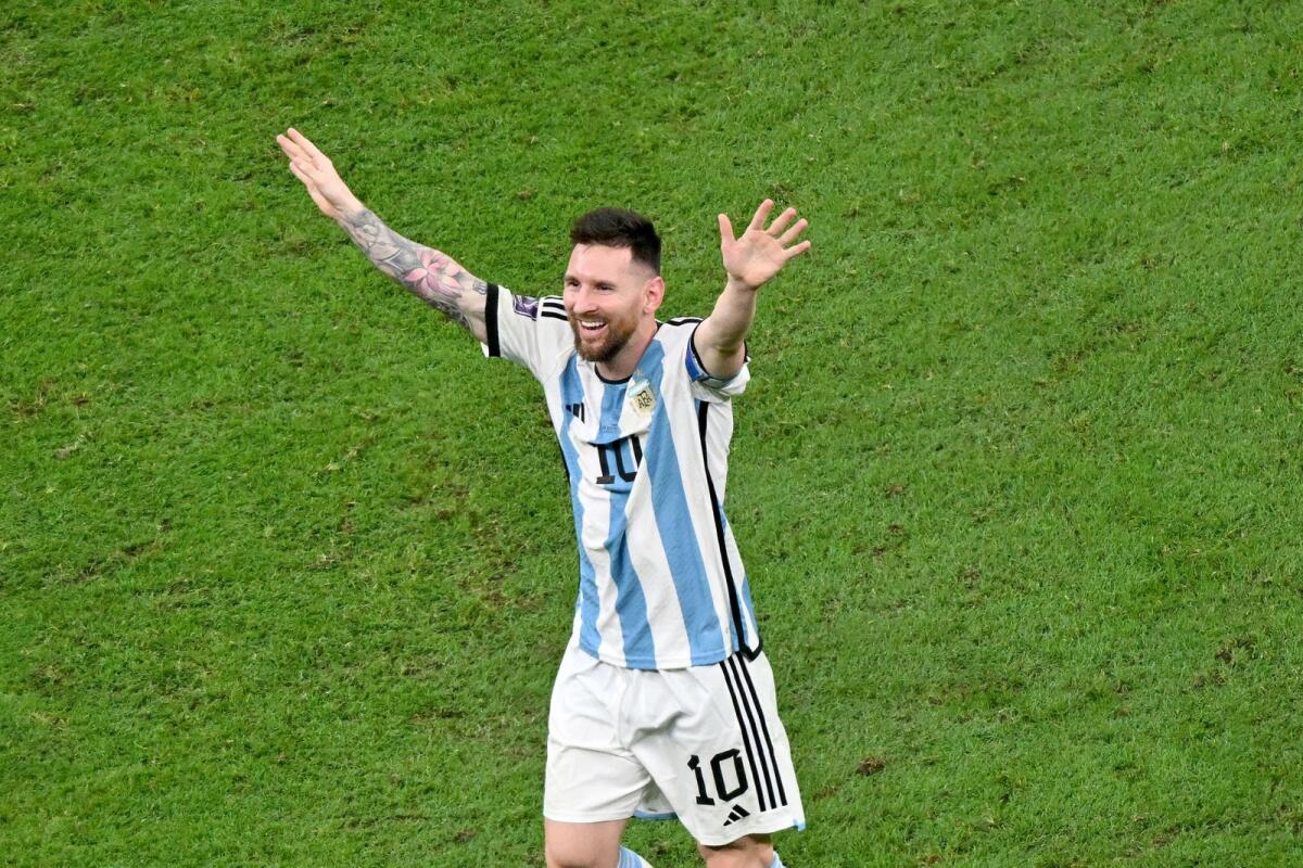 Argentina's Lionel Messi celebrates after winning the Qatar World Cup final against France. — AFP