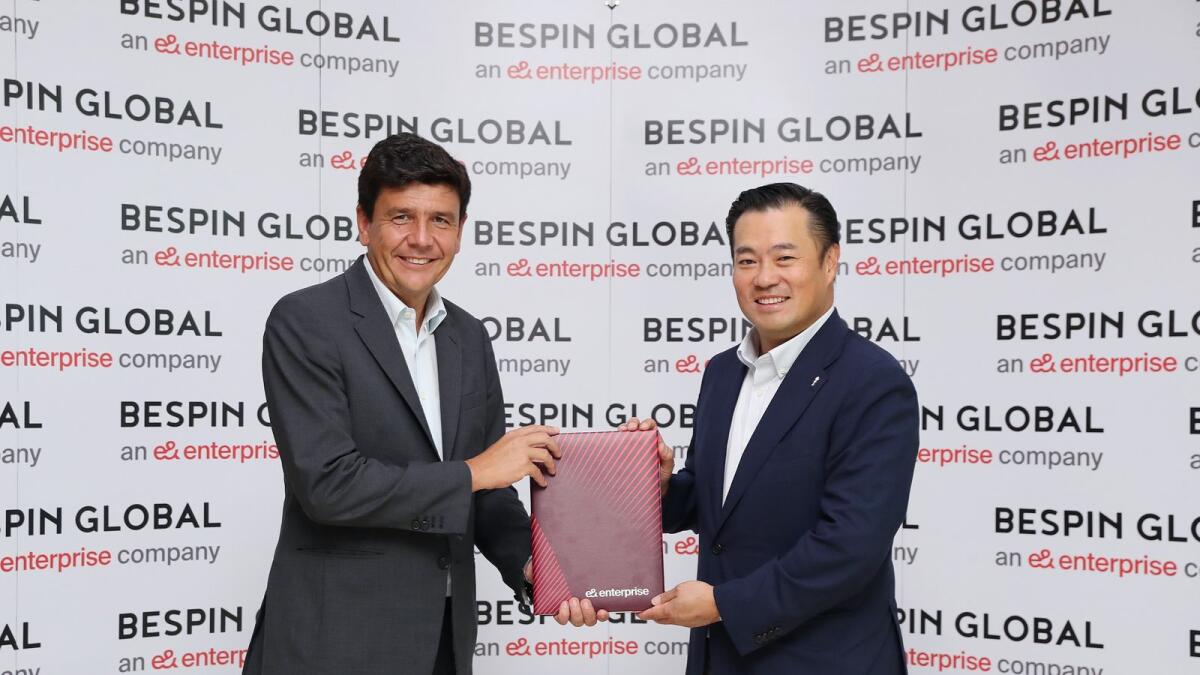 Salvador Anglada, CEO of e&amp; enterprise and John Hanjoo Lee, CEO and Co-founder of Bespin Global sign the joint venture agreement. - Supplied photo