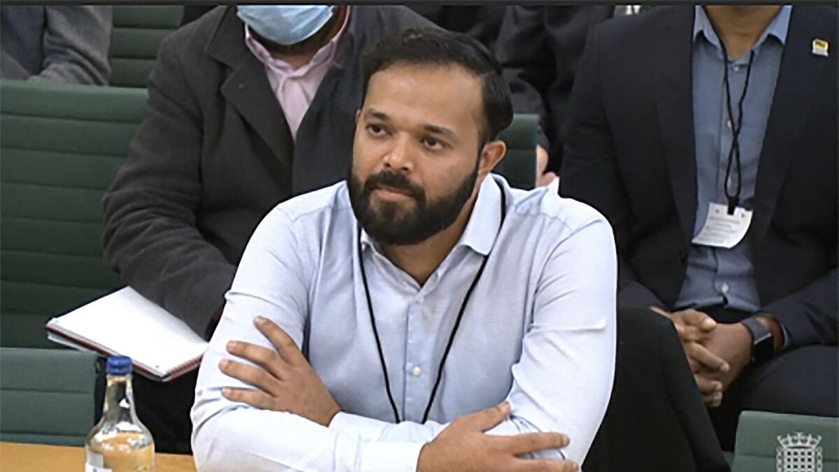 A video grab from footage broadcast by the UK Parliament's Parliamentary Recording Unit (PRU) shows former Yorkshire cricketer Azeem Rafiq testifying in front of a Digital, Culture, Media and Sport (DCMS) Committee in London. (AFP)