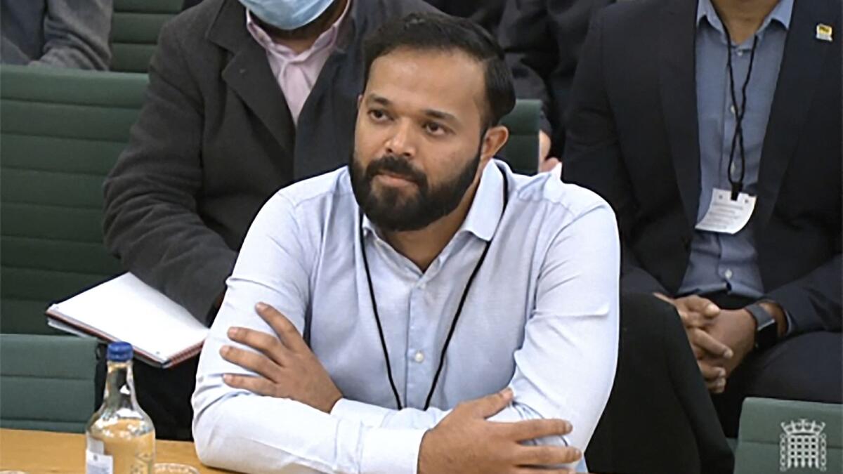 A video grab from footage broadcast by the UK Parliament's Parliamentary Recording Unit (PRU) shows former Yorkshire cricketer Azeem Rafiq testifying in front of a Digital, Culture, Media and Sport (DCMS) Committee in London. (AFP)