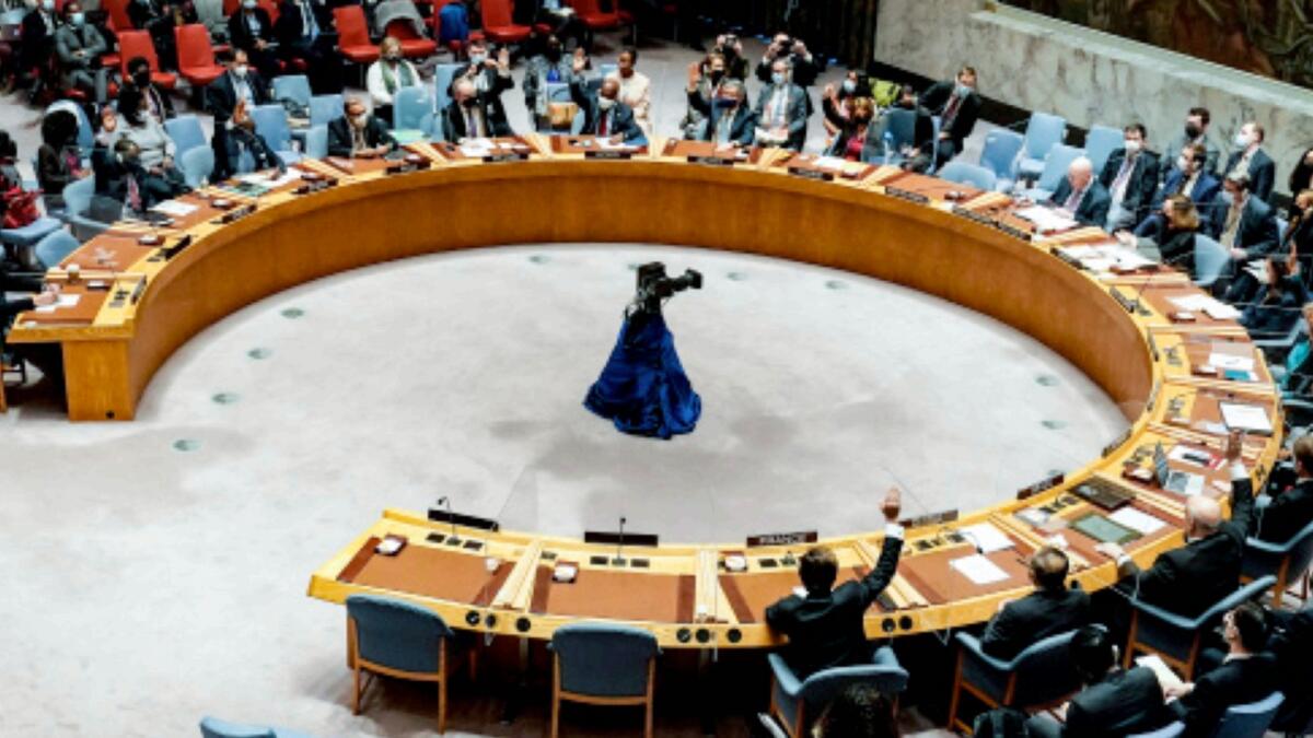 United Nations Security Council vote on a resolution during a meeting on Russia-Ukraine conflict. — AP