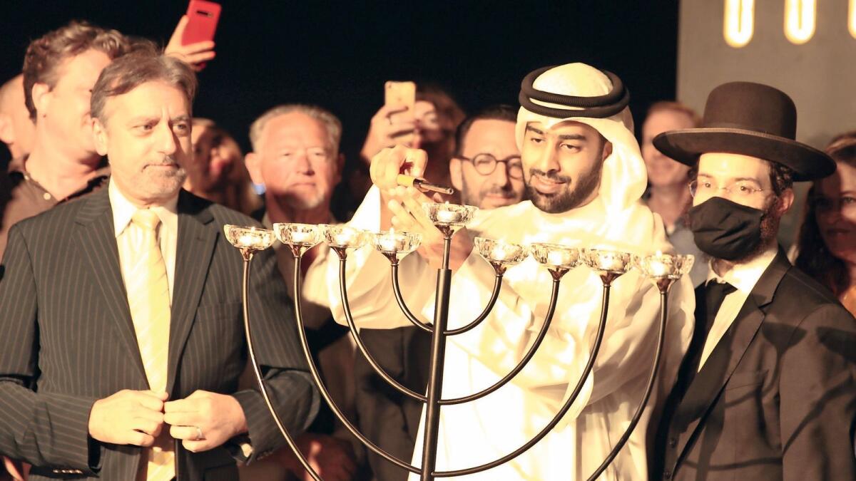 The Jewish Council of the Emirates - Shaarei Mizrah celebrating Hannukah in 2020 with their Emirati friends