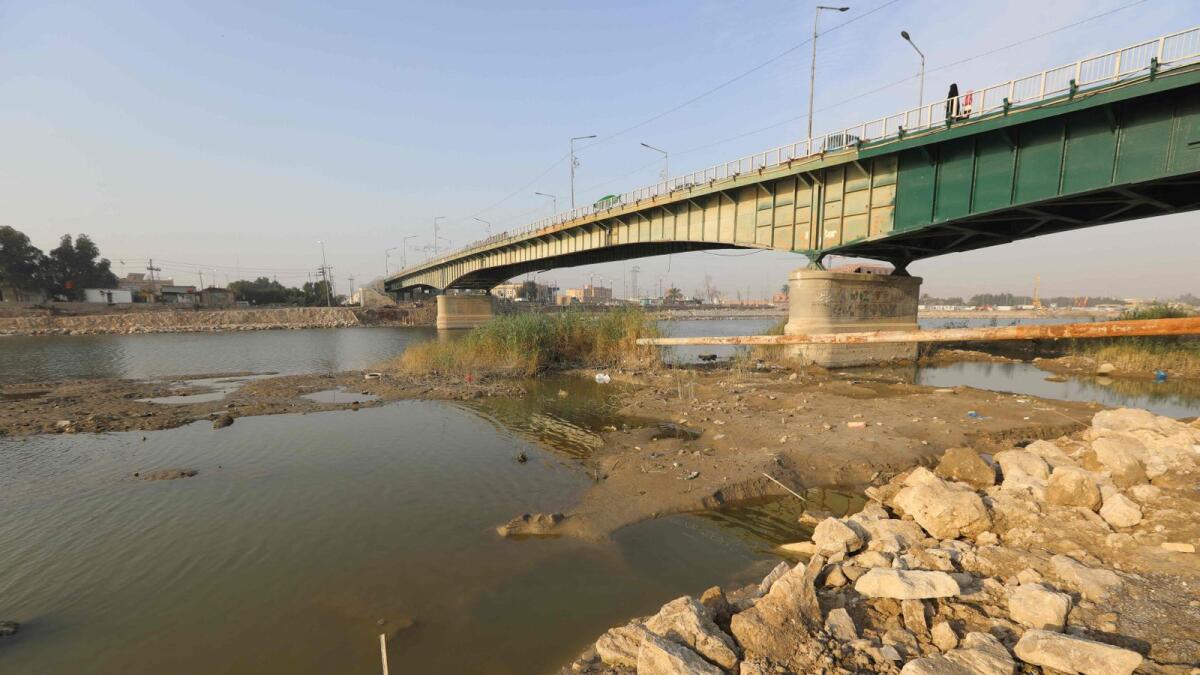 A view shows the Euphrates river witnessing a sharp decrease in water levels in Nassiriya. — AFP