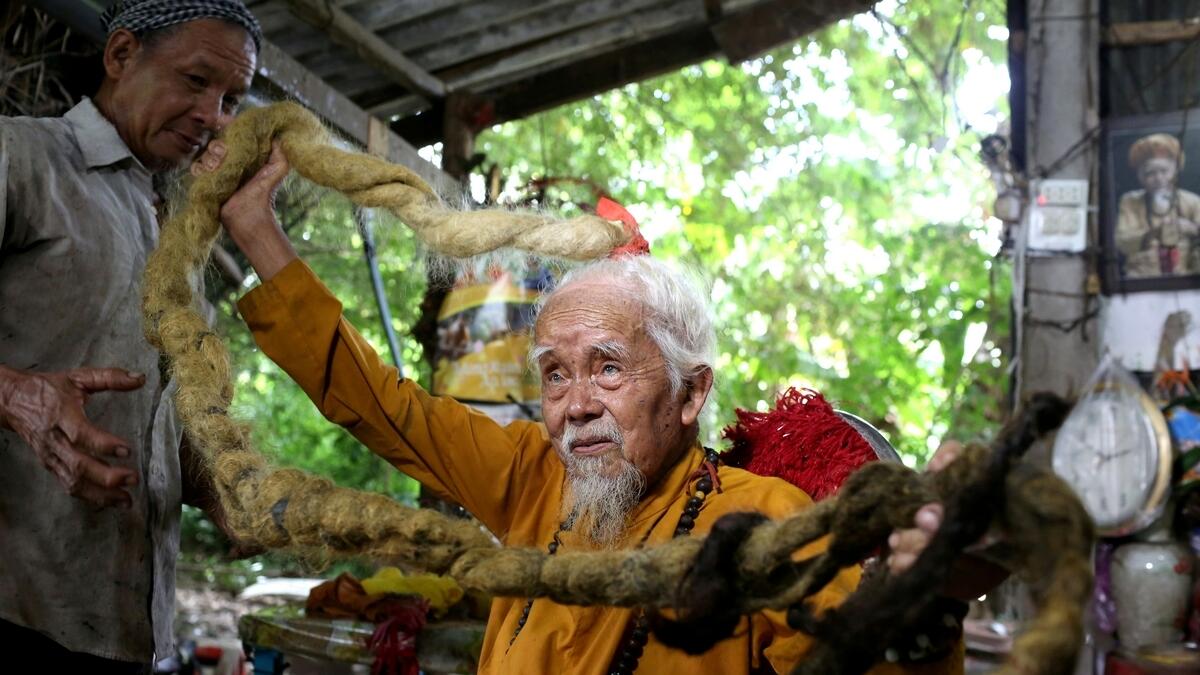 Vietnam, Vietnamese, man, Nguyen Van Chien, five-metre-long, dreadlocks, not, had, hair. cut, 80 years