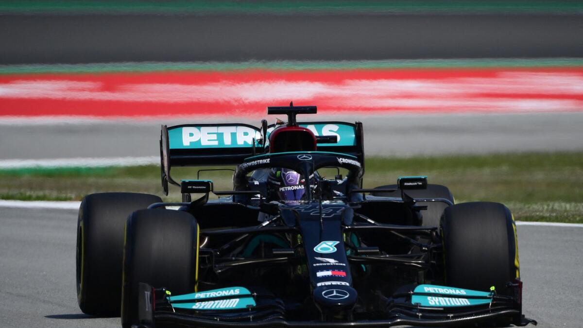 Mercedes' British driver Lewis Hamilton during the second practice session ahead of the Spanish Formula One Grand Prix. (AFP)
