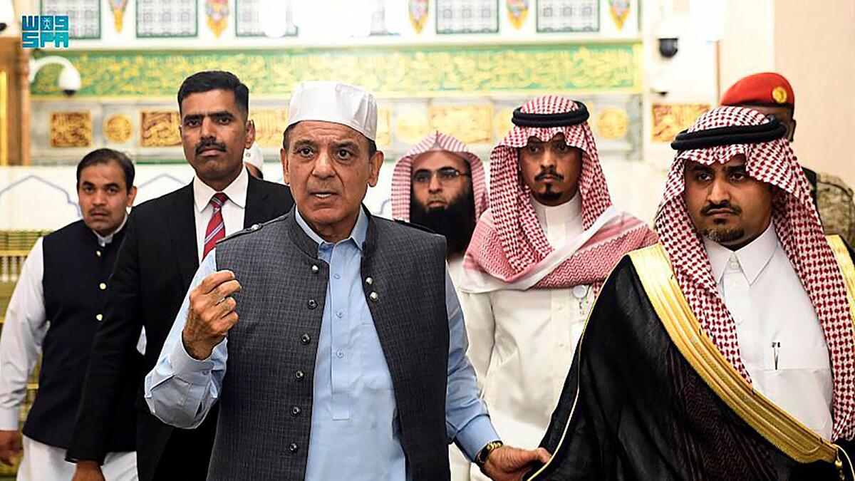 Pakistan Prime Minister Shahbaz Sharif visits Prophet’s Mosque in the holy city of Madinah, Saudi Arabia. - AP