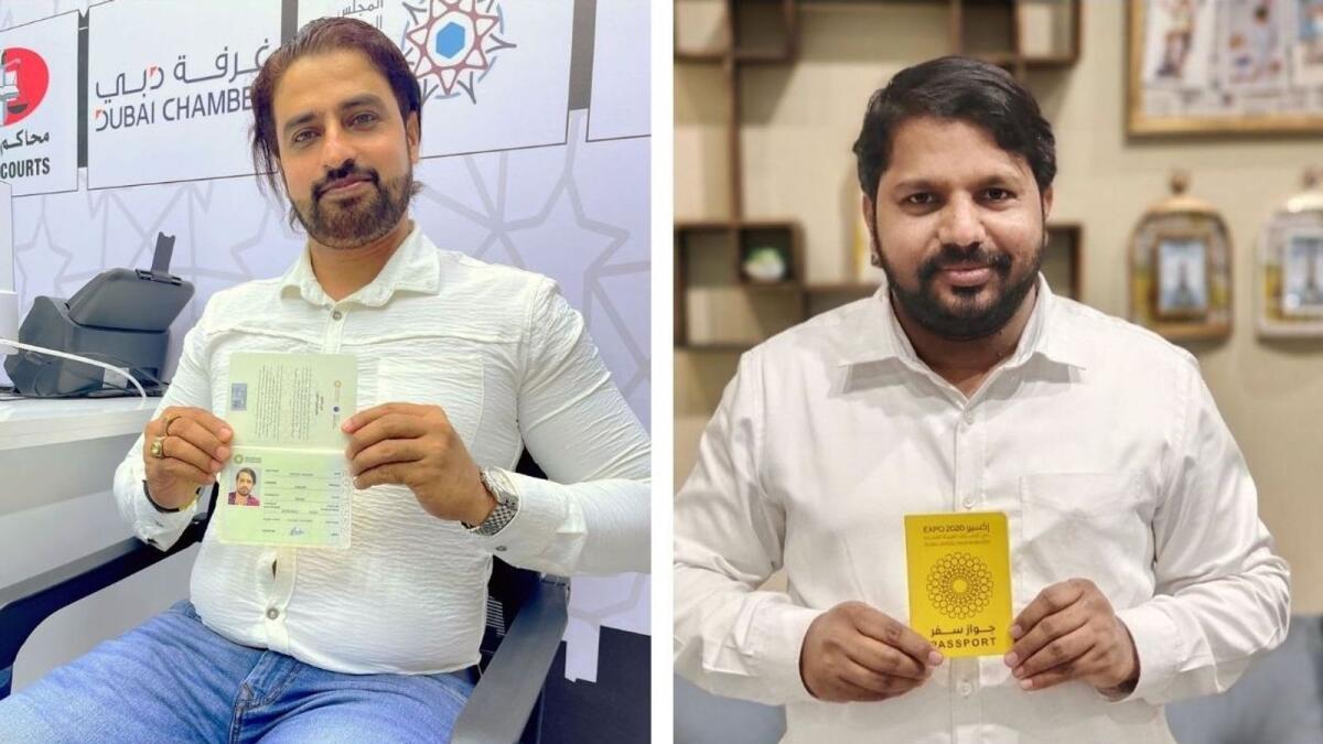 (L-R) Sayyed Shahulhamid and Swavvab Ali show off their Expo passports.