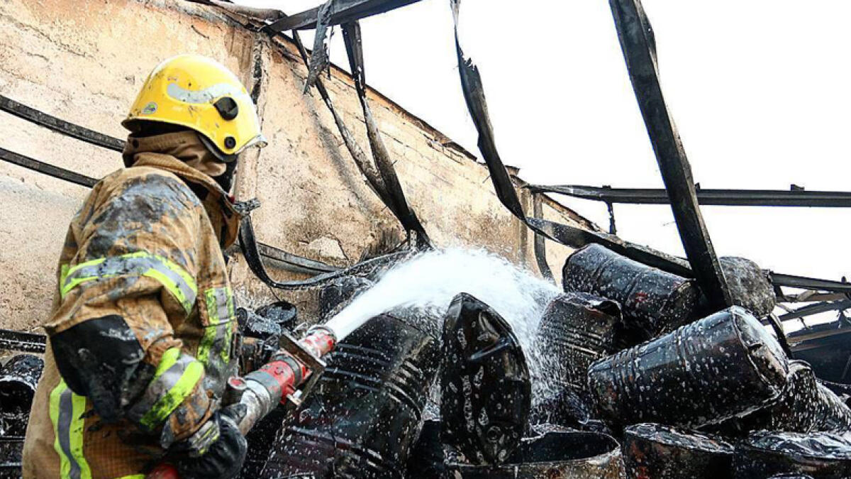 Ajman fire fighters douse massive blaze at rubber warehouses