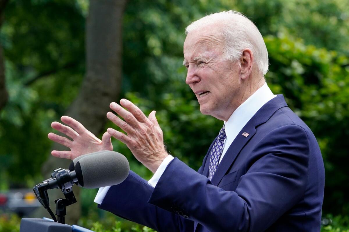 President Joe Biden speaks in the Rose Garden of the White House in Washington, Tuesday, May 17, 2022. Biden's six-day trip to South Korea and Japan aims to build rapport with the Asian nations’ leaders. Biden will also be trying to send an unmistakable message to China that Russia’s faltering invasion of Ukraine should give Beijing pause about its own saber-rattling in the Pacific. Biden departs Thursday and is set to meet newly elected South Korean President Yoon Suk Yeol and Japanese Prime Minister Fumio Kishida.  (AP Photo/Susan Walsh)