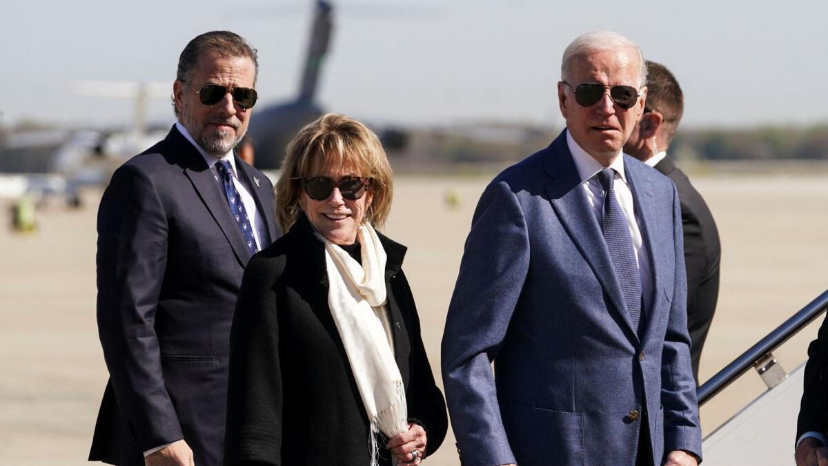US President Joe Biden is accompanied by his son, Hunter Biden, and his sister, Valerie Biden Owens, while boarding Air Force One for travel to Ireland, at Joint Base Andrews, Maryland, US, on Tuesday. — Reuters
