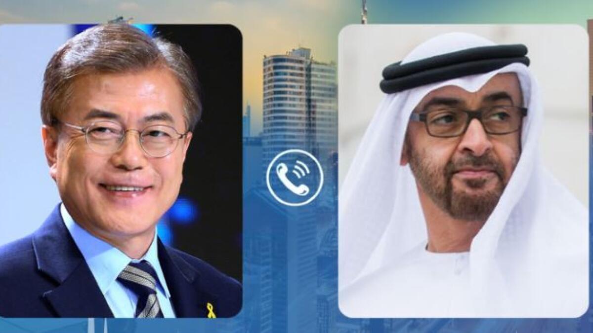 Coronavirus, Mohamed bin Zayed, Korean President, discuss, developments