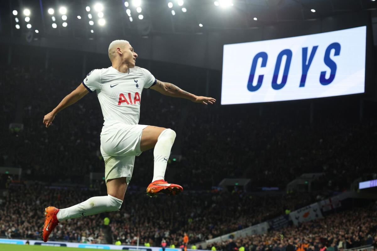 Tottenham's Richarlison celebrates after scoring his side's second goal. — AP