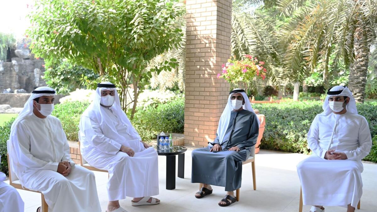 Sheikh Mohammed and Sheikh Maktoum visit the Al Futtaim family to offer condolences on the death of Majid Al Futtaim. — Wam